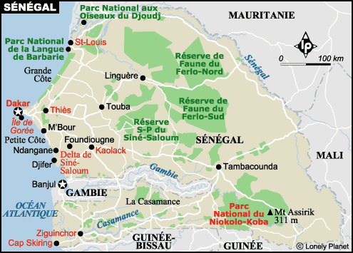 carte touristique du sénégal